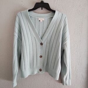 On 34th Green Cardigan V-Neck Button Long Sleeve Knit Sweater - Sz L